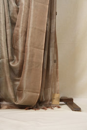 Brown Silver Tissue Tussar Silk Saree - SRBSTTSS509