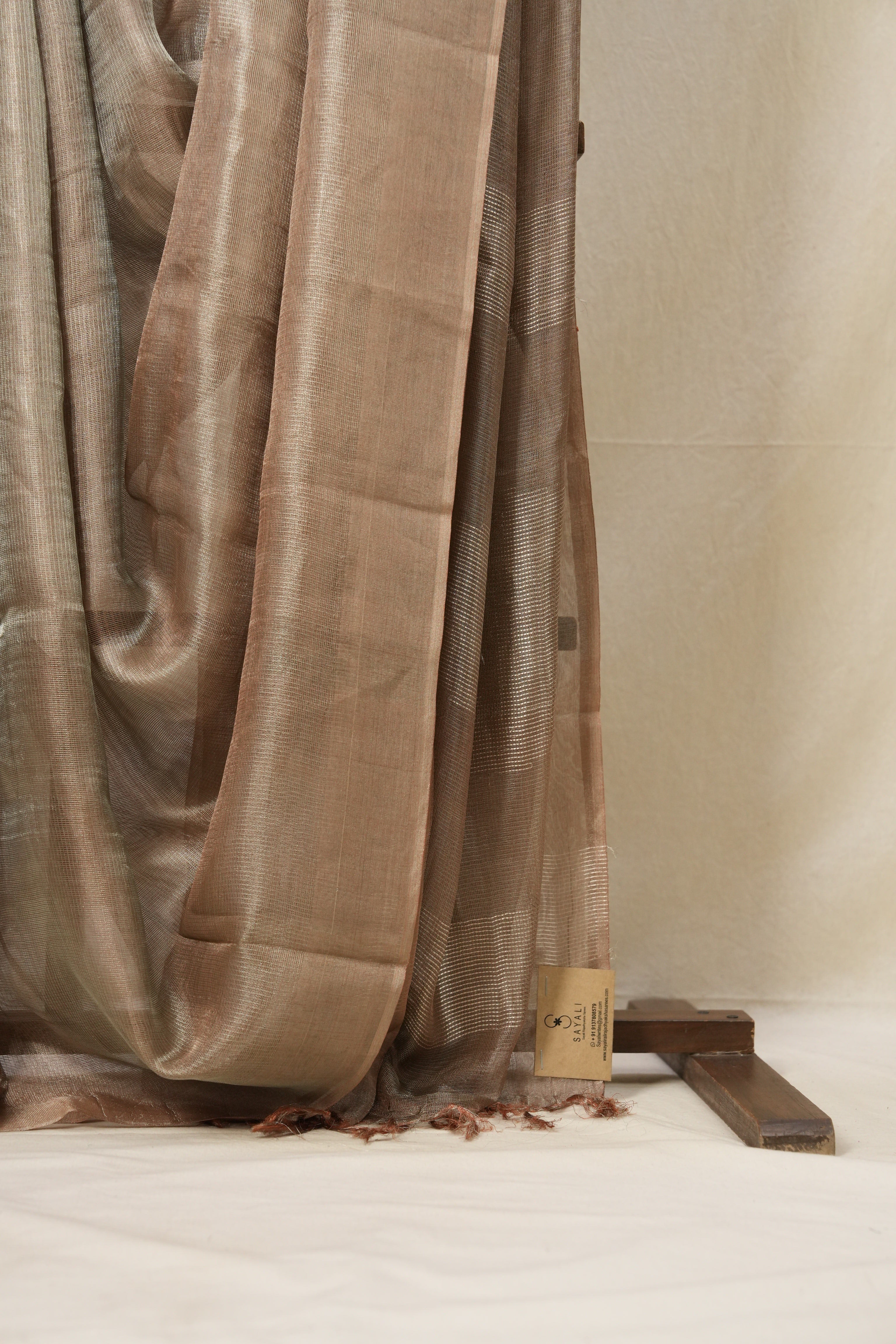 Brown Silver Tissue Tussar Silk Saree - SRBSTTSS509