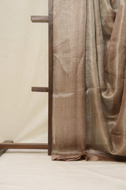Brown Silver Tissue Tussar Silk Saree - SRBSTTSS509