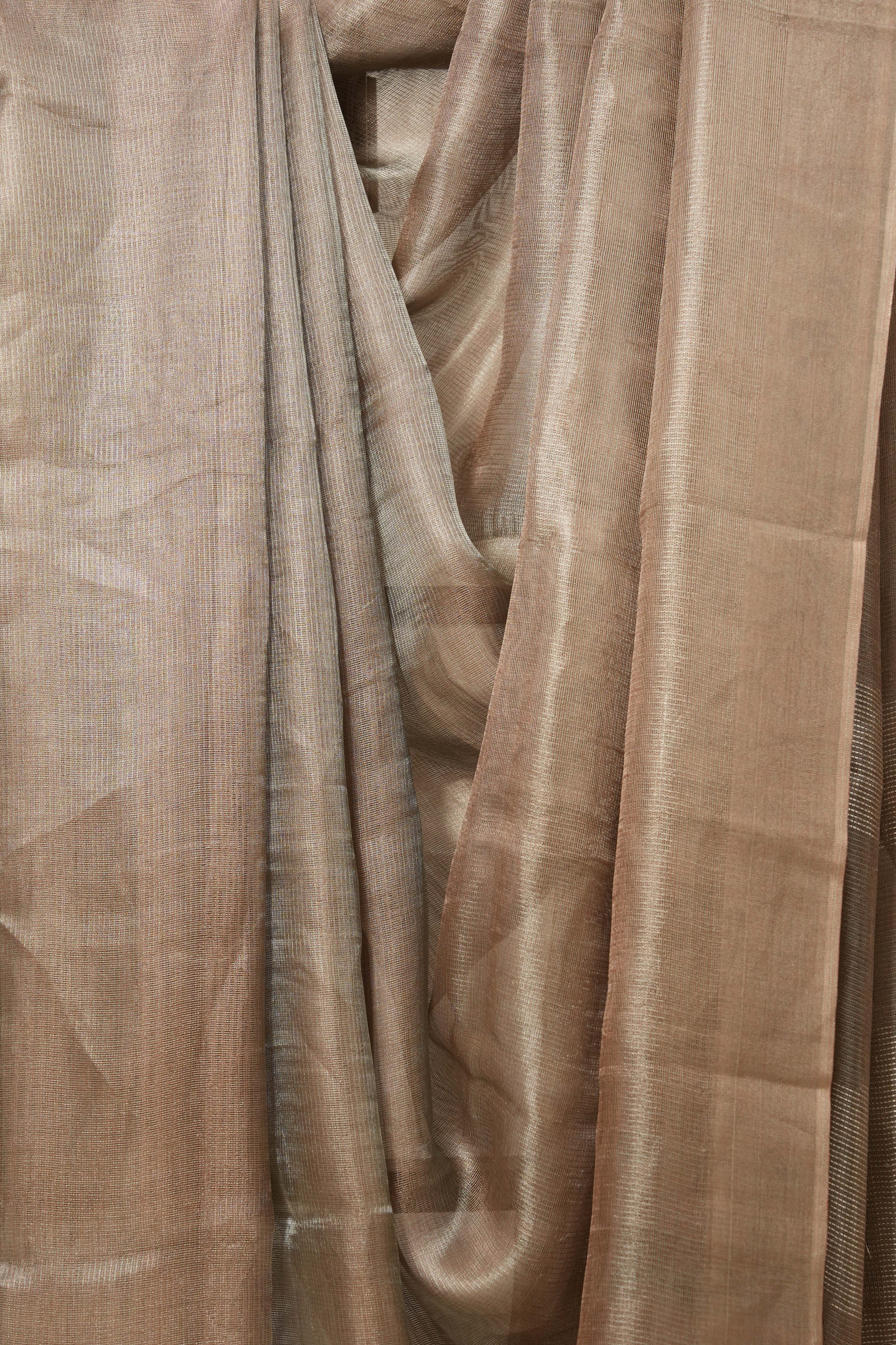 Brown Silver Tissue Tussar Silk Saree - SRBSTTSS509
