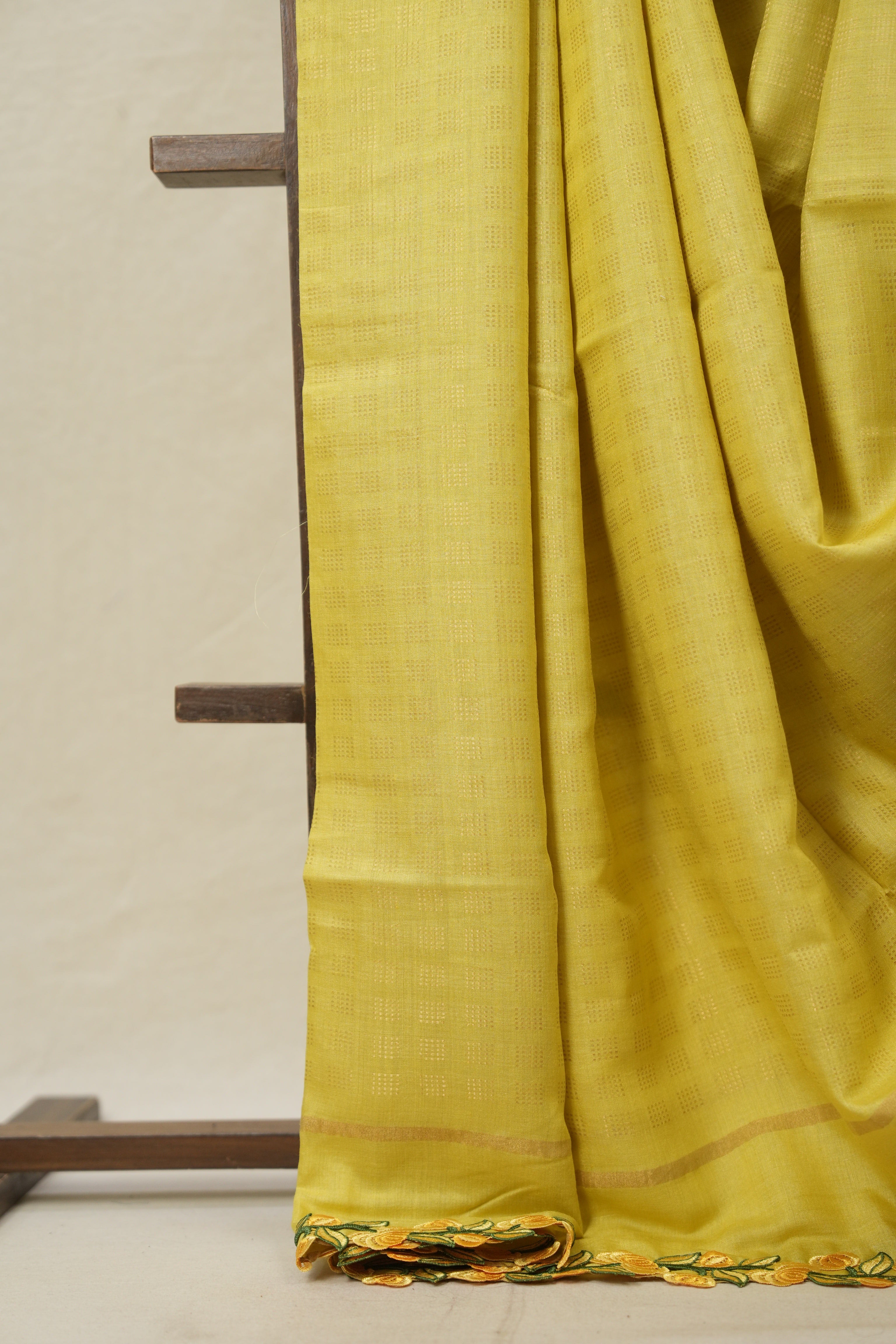 Lemon Yellow Tussar Silk Saree With Lace - SRLYTSSWL17