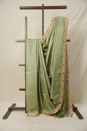 Sage Green Tussar Silk Saree With Lace - SRSGTSSWL16