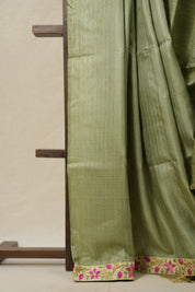 Sage Green Tussar Silk Saree With Lace - SRSGTSSWL16
