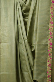 Sage Green Tussar Silk Saree With Lace - SRSGTSSWL16