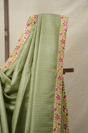 Sage Green Tussar Silk Saree With Lace - SRSGTSSWL16