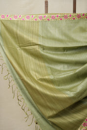 Sage Green Tussar Silk Saree With Lace - SRSGTSSWL16