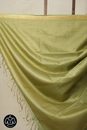 Sage Green Tussar Silk Saree With Lace - SRSGTSSWL16