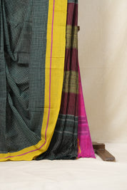 Green Big Checks Cotton Patteda Anchu Saree - SRGPAS222