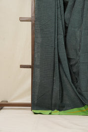 Green Big Checks Cotton Patteda Anchu Saree - SRGPAS223