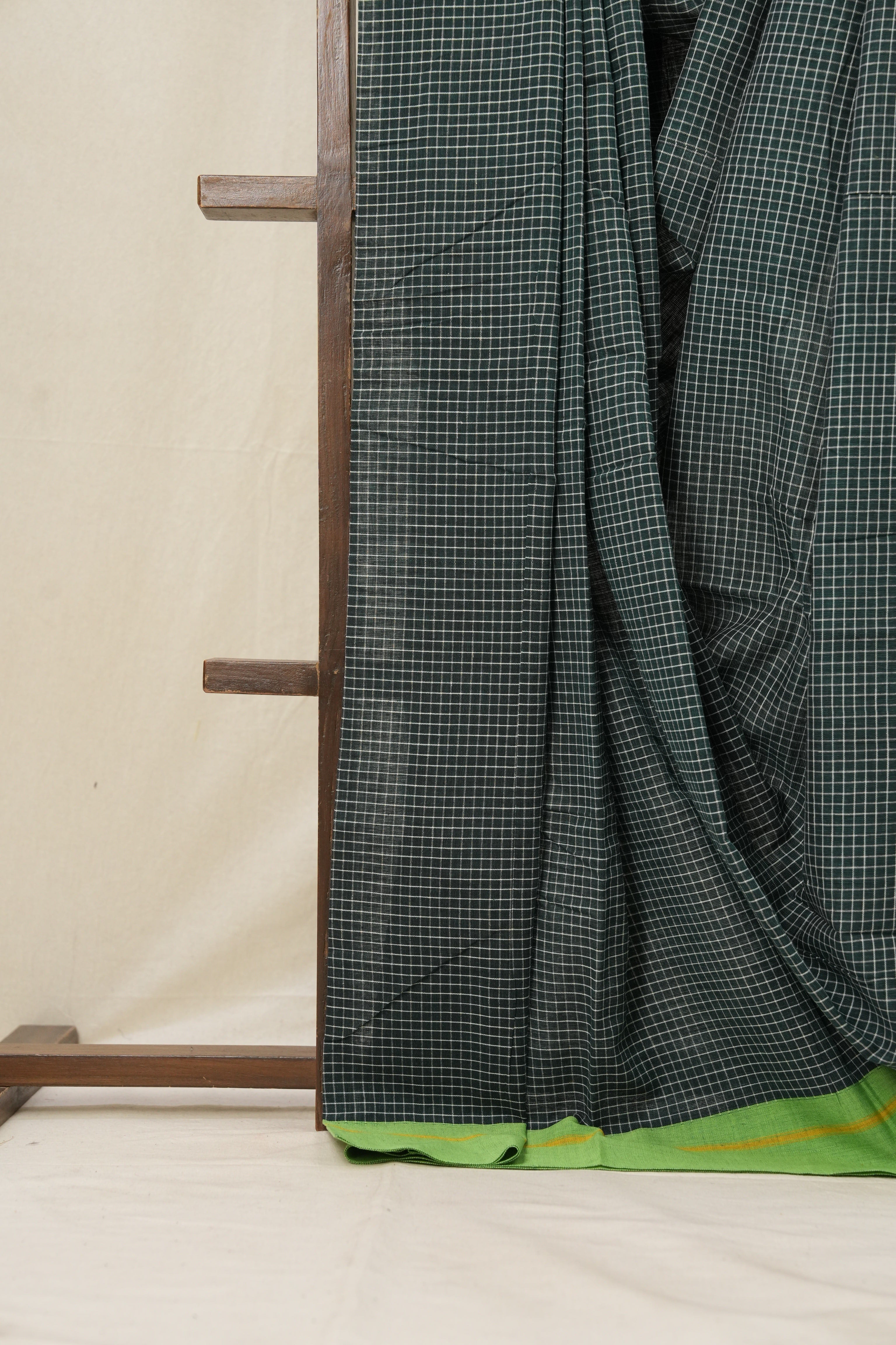 Green Big Checks Cotton Patteda Anchu Saree - SRGPAS223