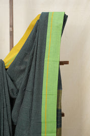 Green Big Checks Cotton Patteda Anchu Saree - SRGPAS223