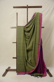 Forest Green Bengal Cotton Saree With Lace - SRFGBCSWL08