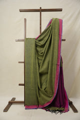 Forest Green Bengal Cotton Saree With Lace - SRFGBCSWL08