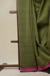 Forest Green Bengal Cotton Saree With Lace - SRFGBCSWL08