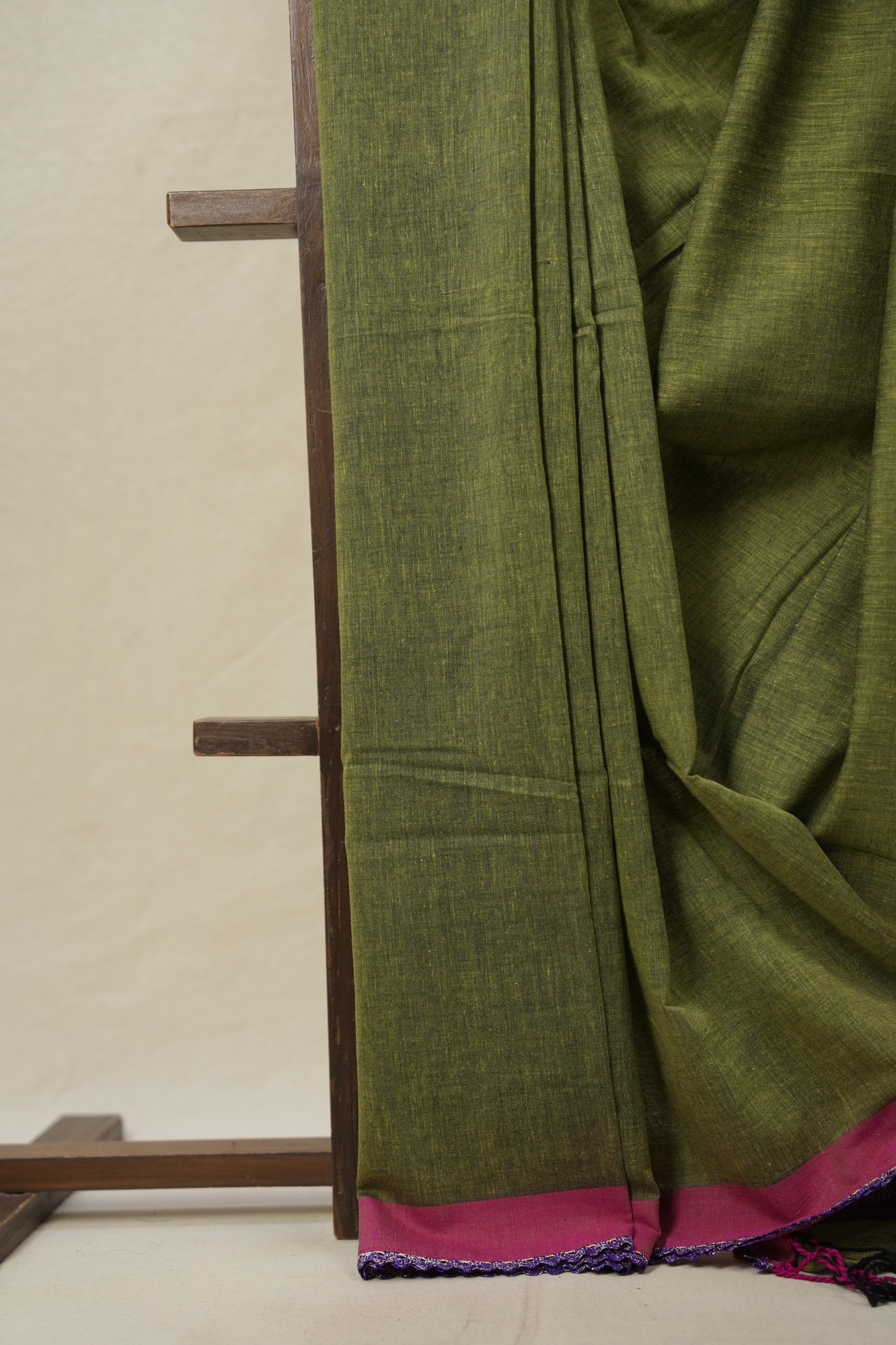 Forest Green Bengal Cotton Saree With Lace - SRFGBCSWL08