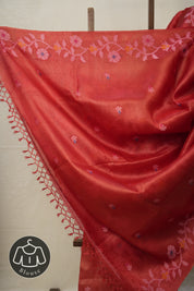 Red Jamdani Tussar Silk Saree - SRRJTSS0018