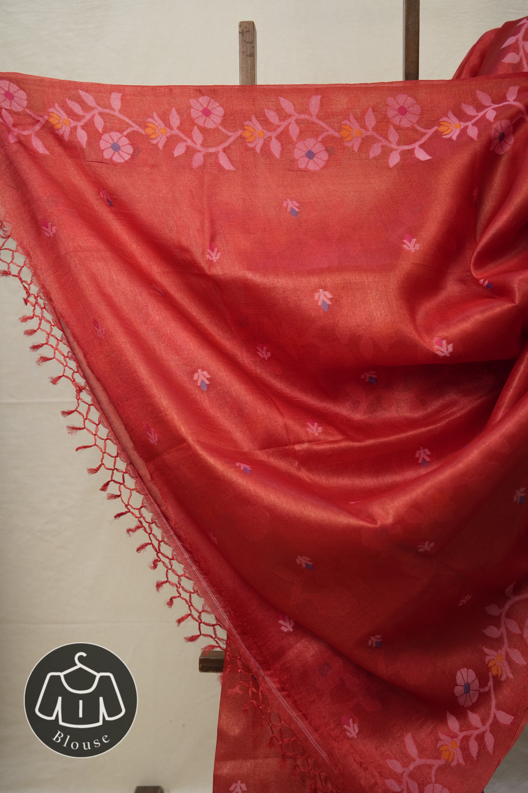 Red Jamdani Tussar Silk Saree - SRRJTSS0018