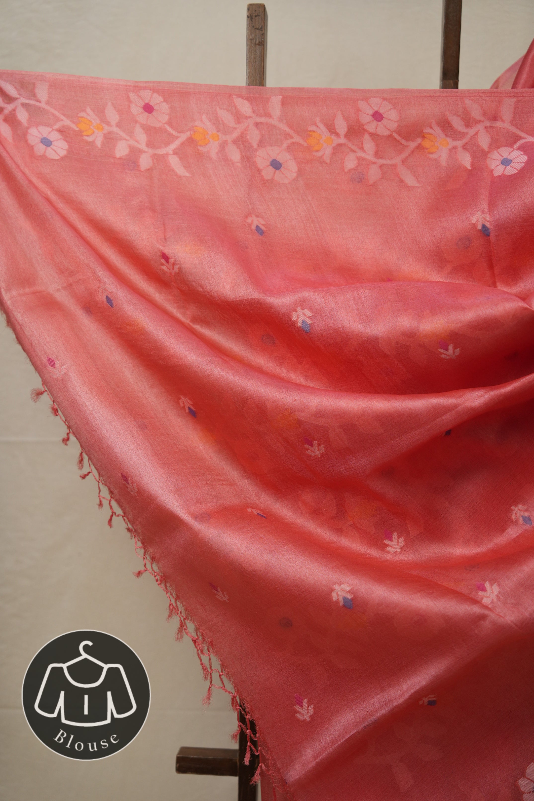 Pastel Pink Jamdani Tussar Silk Saree - SRPPJTSS0019