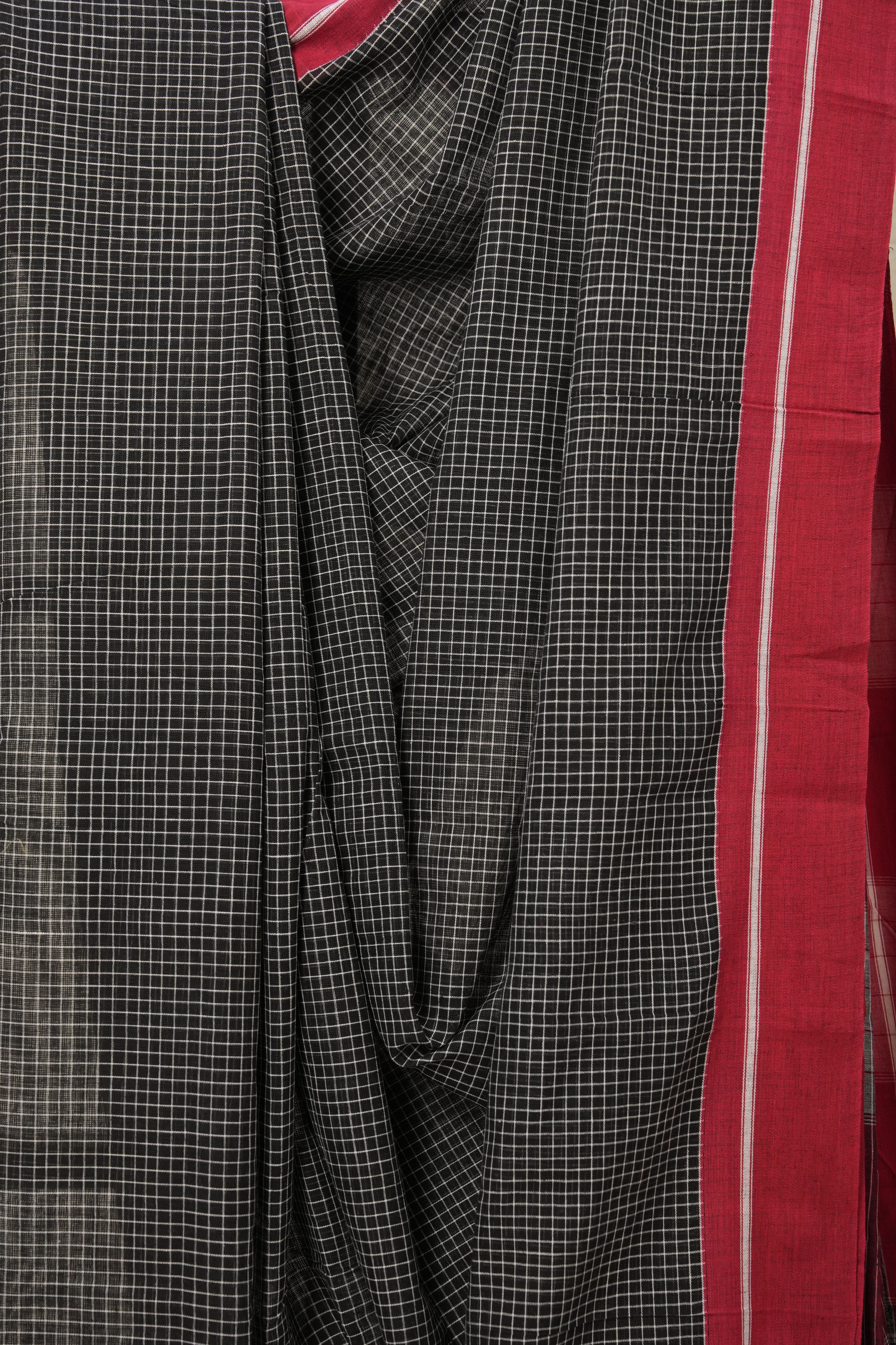 Black Big Checks Cotton Patteda Anchu Saree - SRBPAS271