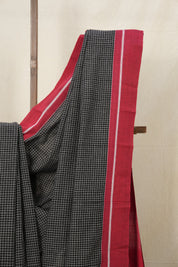 Black Big Checks Cotton Patteda Anchu Saree - SRBPAS271