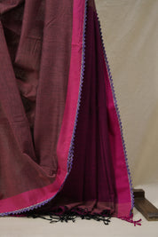 Onion Pink Bengal Cotton Saree With Lace - SROPBCSWL09