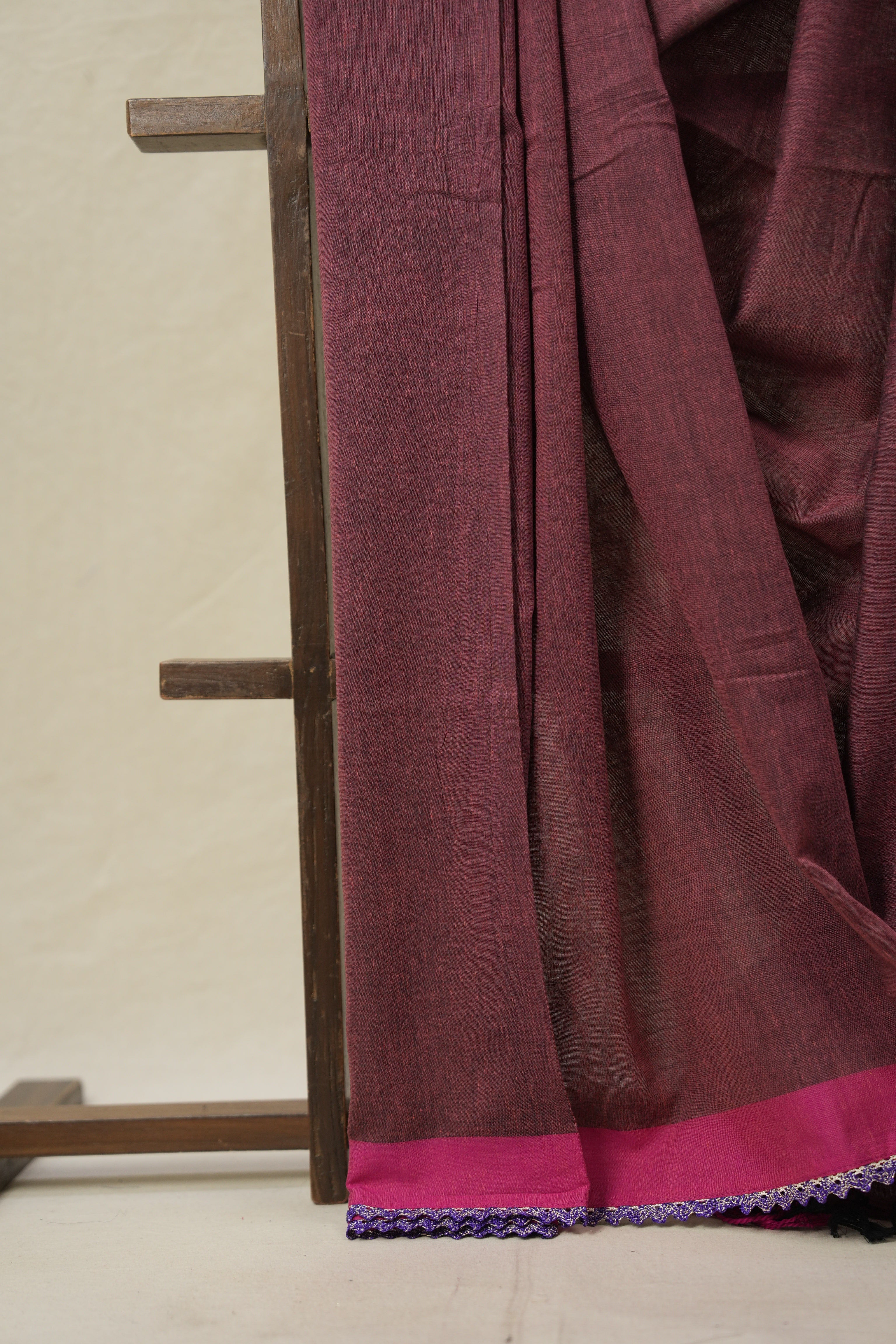 Onion Pink Bengal Cotton Saree With Lace - SROPBCSWL09