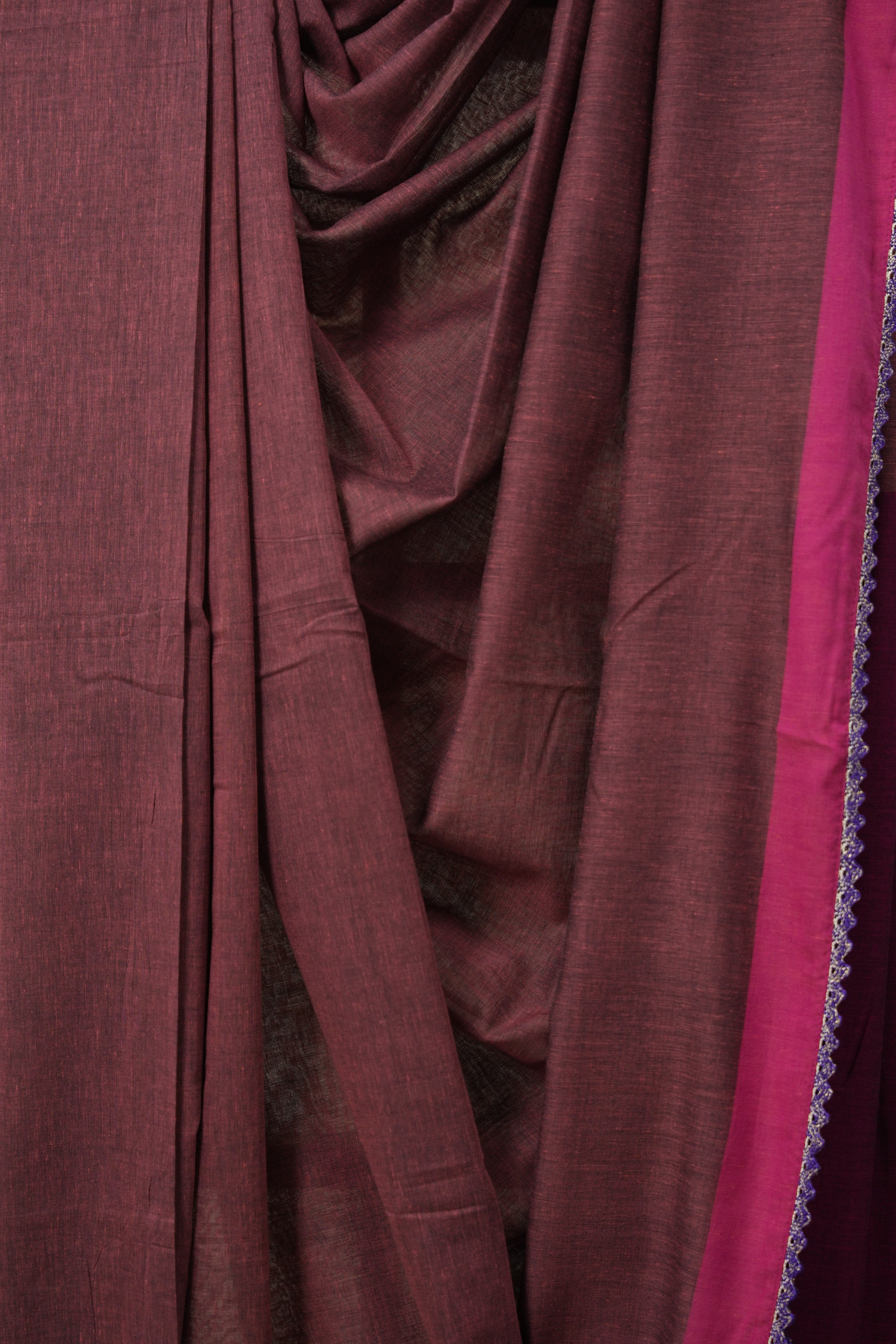 Onion Pink Bengal Cotton Saree With Lace - SROPBCSWL09