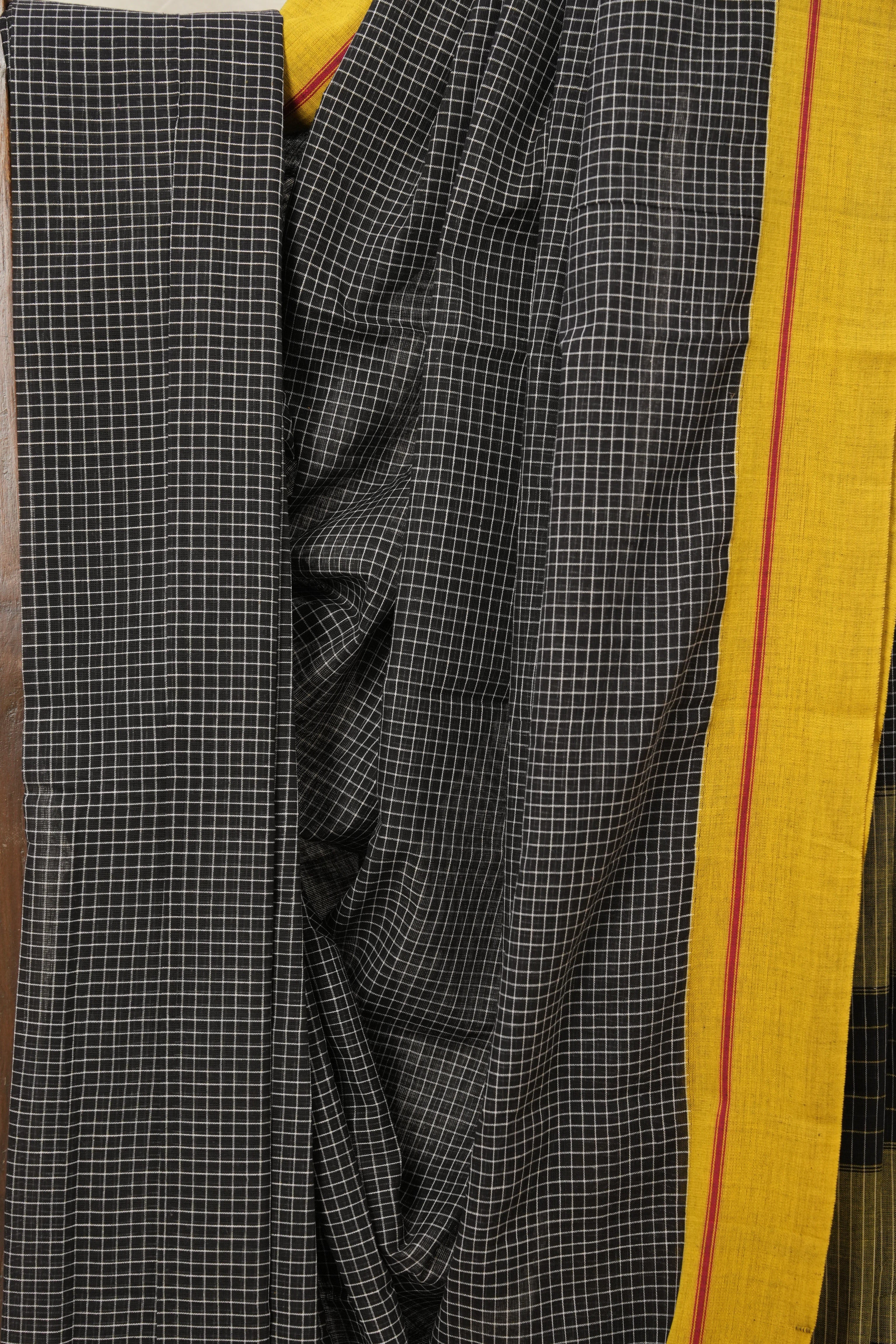 Black Big Checks Cotton Patteda Anchu Saree - SRBPAS81