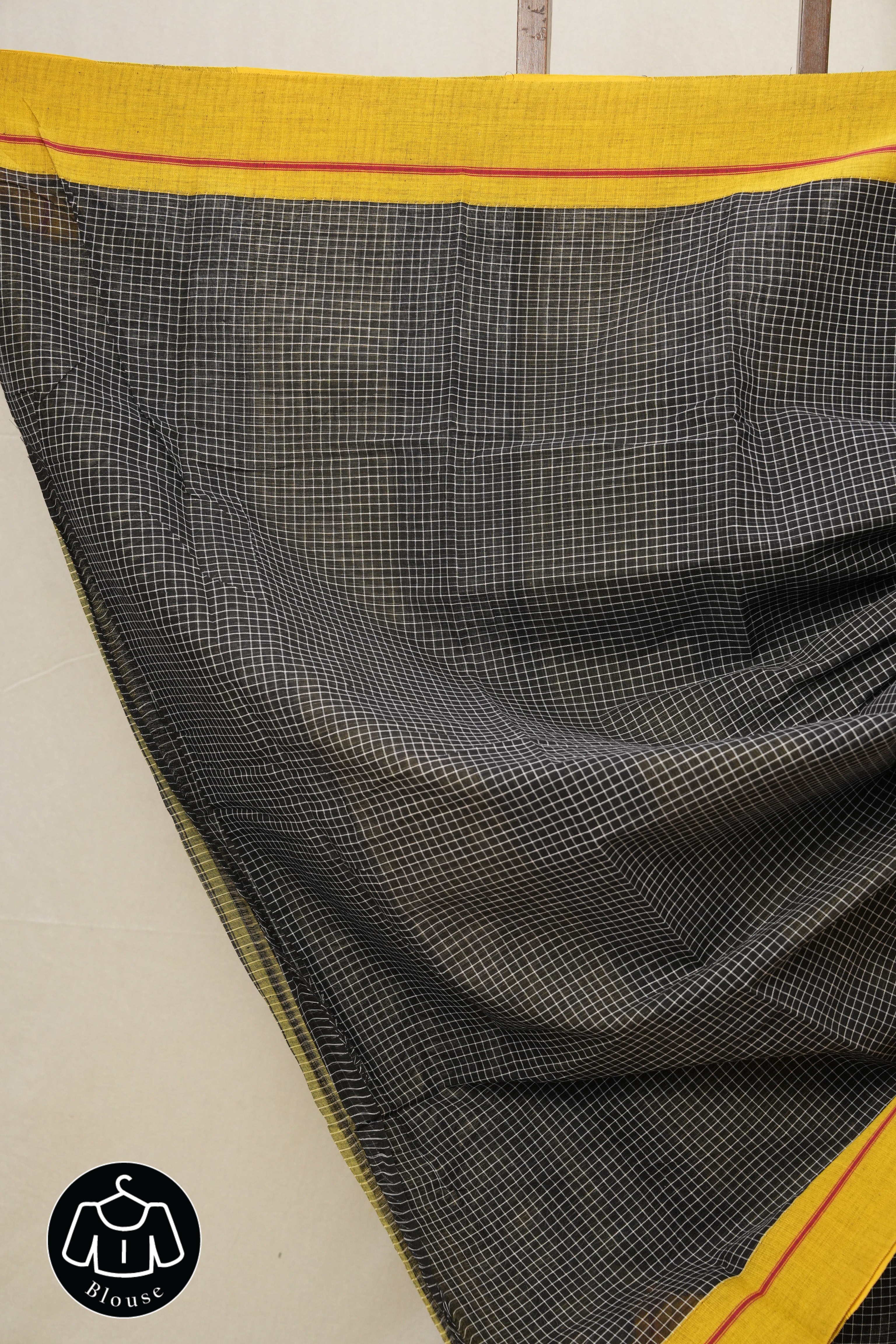 Black Big Checks Cotton Patteda Anchu Saree - SRBPAS81