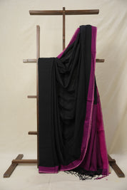 Black Bengal Cotton Saree With Lace - SRBBCSWL10