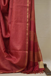 Brick Red Tussar Silk Saree - SRBRTSS1718