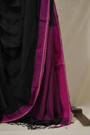 Black Bengal Cotton Saree With Lace - SRBBCSWL10