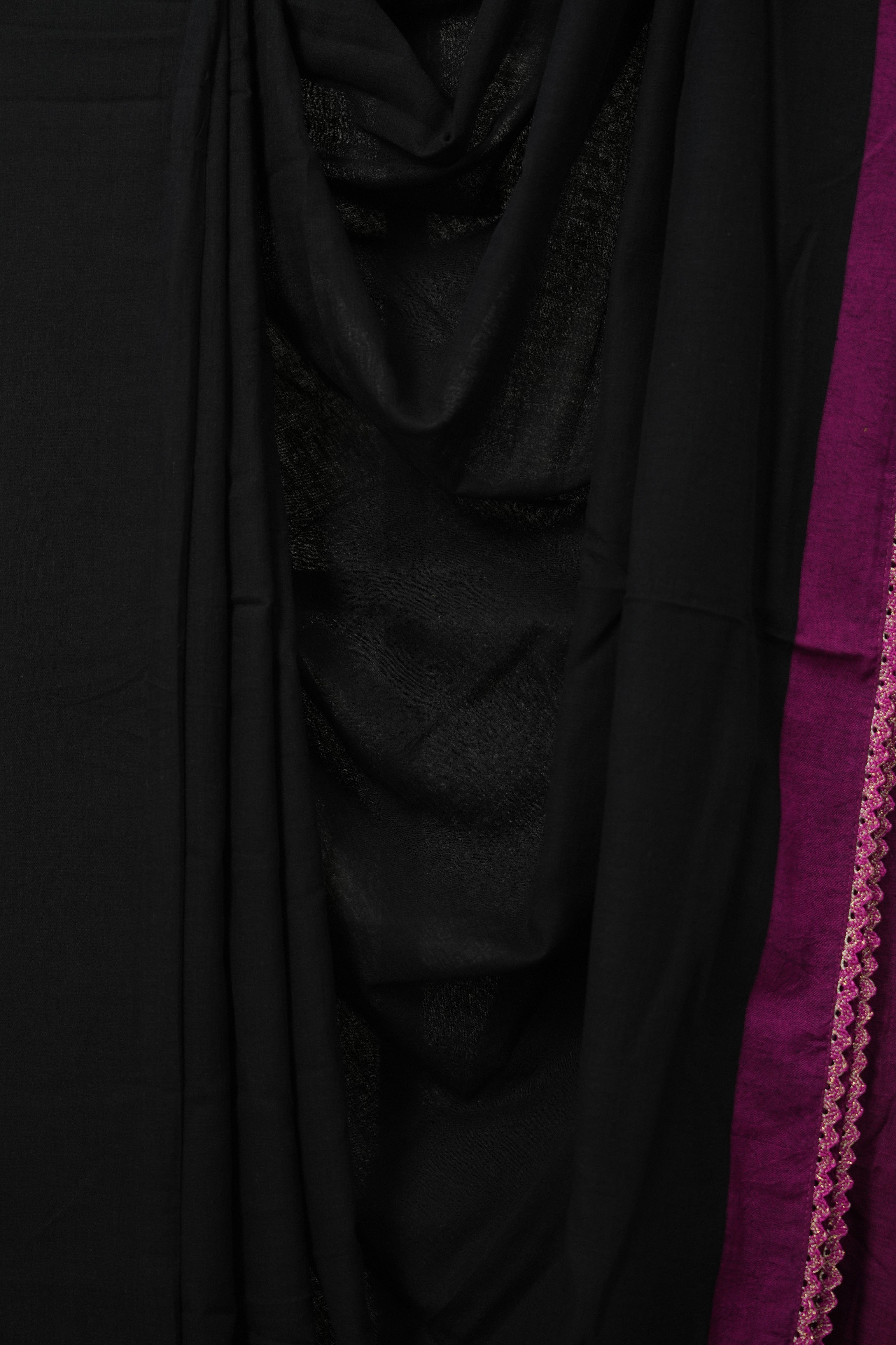 Black Bengal Cotton Saree With Lace - SRBBCSWL10
