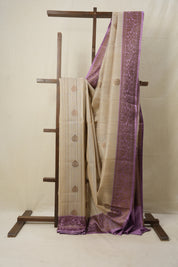 Cream Lavender Banarasi Silk Saree - SRCLBSS740