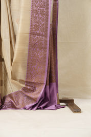 Cream Lavender Banarasi Silk Saree - SRCLBSS740