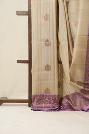 Cream Lavender Banarasi Silk Saree - SRCLBSS740