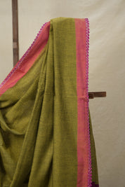 Mehandi Green Bengal Cotton Saree With Lace - SRMGBCSWL07