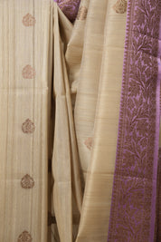 Cream Lavender Banarasi Silk Saree - SRCLBSS740