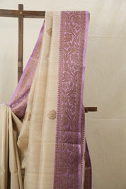 Cream Lavender Banarasi Silk Saree - SRCLBSS740