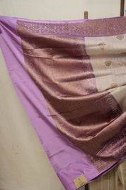 Cream Lavender Banarasi Silk Saree - SRCLBSS740