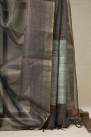 Blue-Gold Tissue Tussar Silk Saree - SRBGMTTSS603