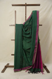 Green Bengal Cotton Saree With Lace - SRGBCSWL06