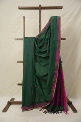 Green Bengal Cotton Saree With Lace - SRGBCSWL06