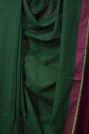 Green Bengal Cotton Saree With Lace - SRGBCSWL06