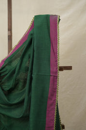 Green Bengal Cotton Saree With Lace - SRGBCSWL06
