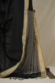 Black Bengal Cotton Saree With Lace - SRBBCSWL05