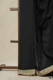 Black Bengal Cotton Saree With Lace - SRBBCSWL05