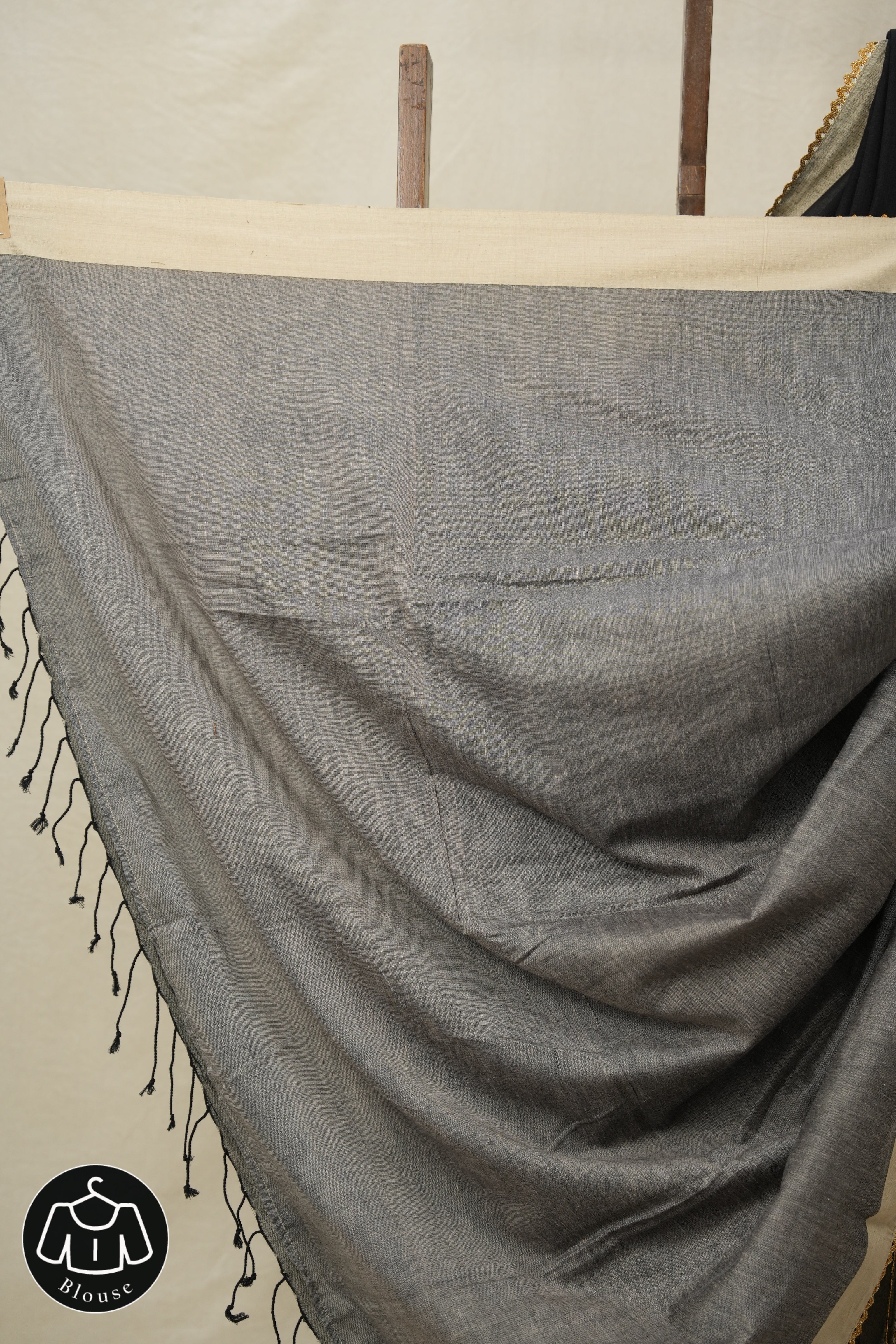 Black Bengal Cotton Saree With Lace - SRBBCSWL05