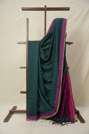 Teal Green Bengal Cotton Saree With Lace - SRTGBCSWL03