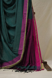 Teal Green Bengal Cotton Saree With Lace - SRTGBCSWL03